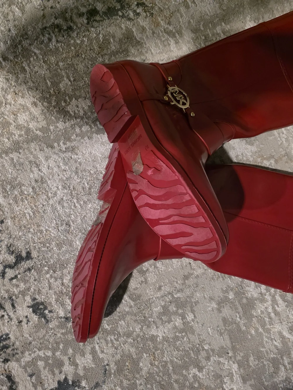 Red Rubber Rain Boots with Michael Kors Logo Accent - Women